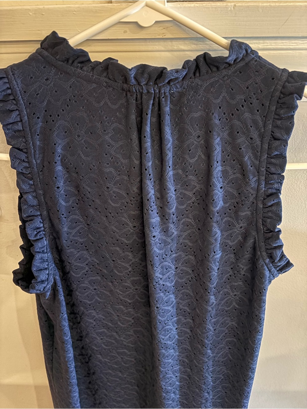 Michael Kors Navy Eyelet V-Neck Ruffle Hem Mini Dress - Picture 4 of 6